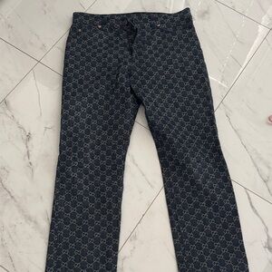 Gucci Blue Denim Jeans with Light Beige GG Monogram